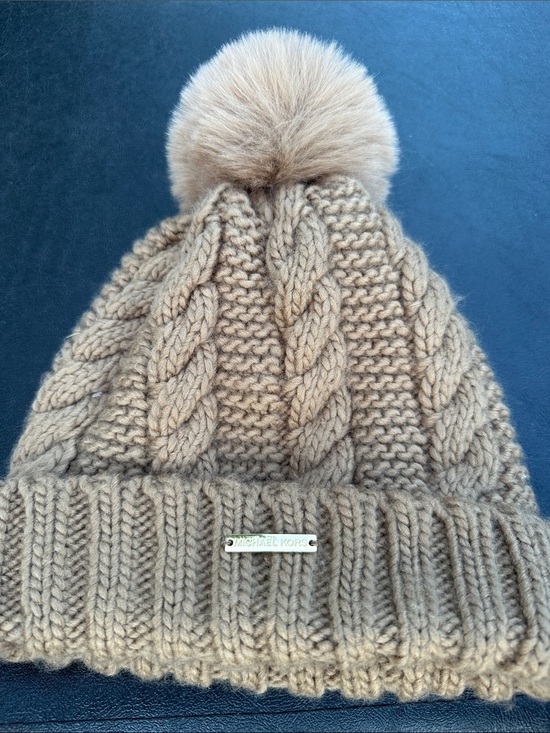 Michael Kors Accessories - Michael Kors Kids Cable Knit Pom Beanie in Camel